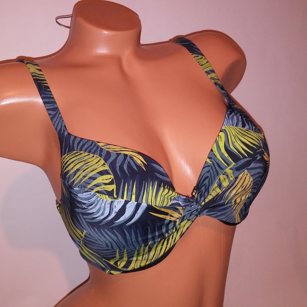 Victoria Secret Swim Bikini Top 34D Push Up Green Black Tropical Floral New